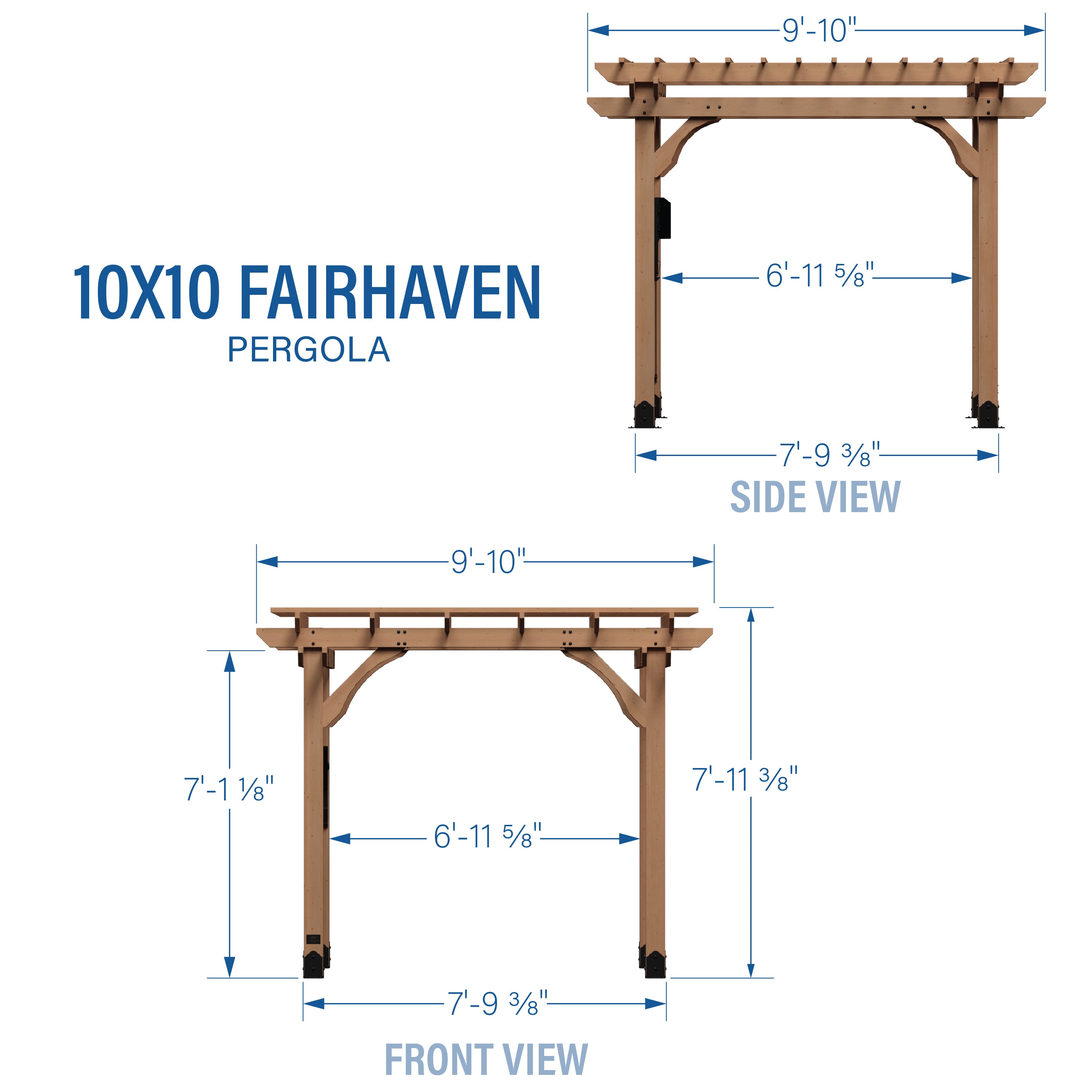 10x10 Fairhaven Pergola Rustic Finish